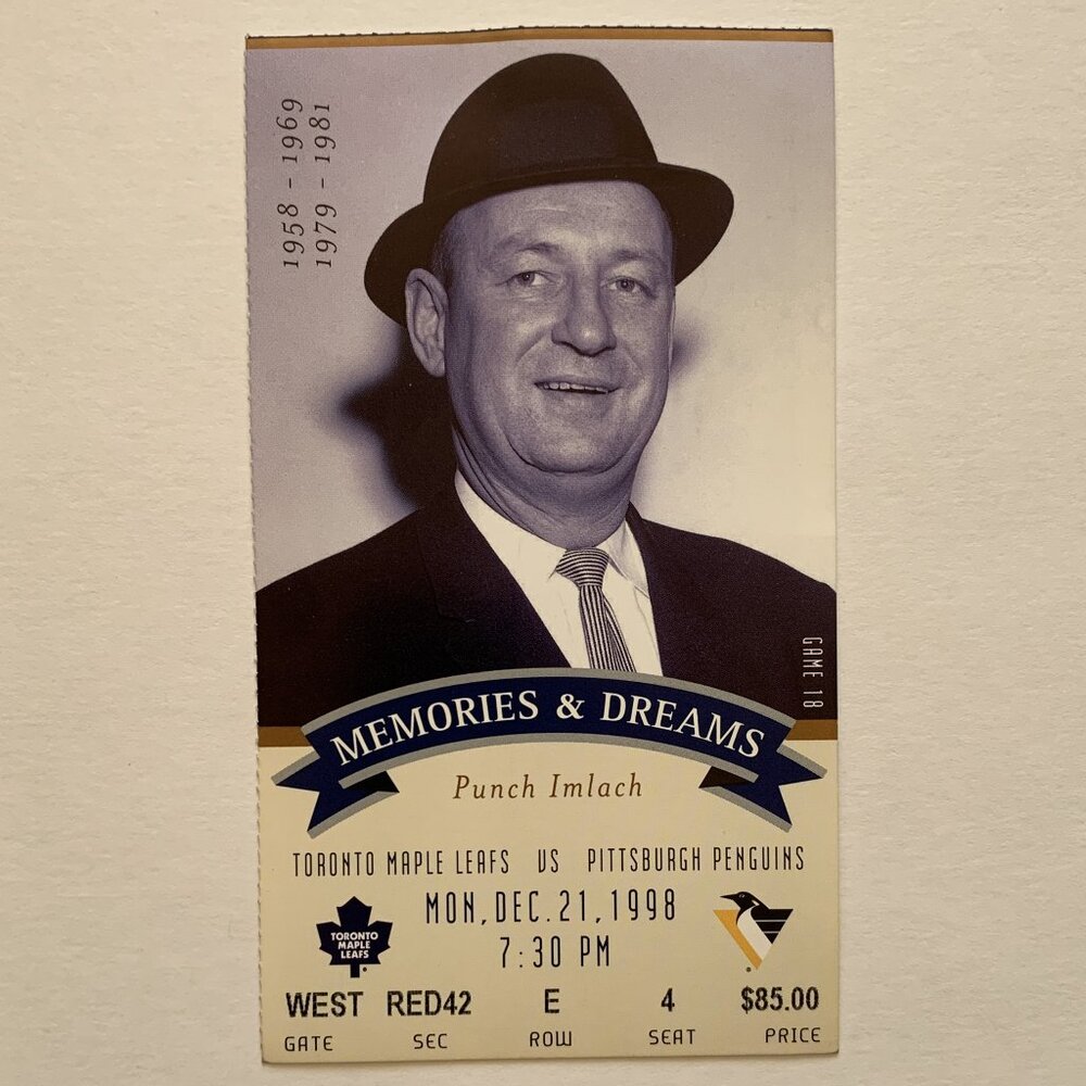 Toronto Maple Leafs vs Pittsburgh Penguins @ Maple Leaf Gardens 1998 Ticket Stub